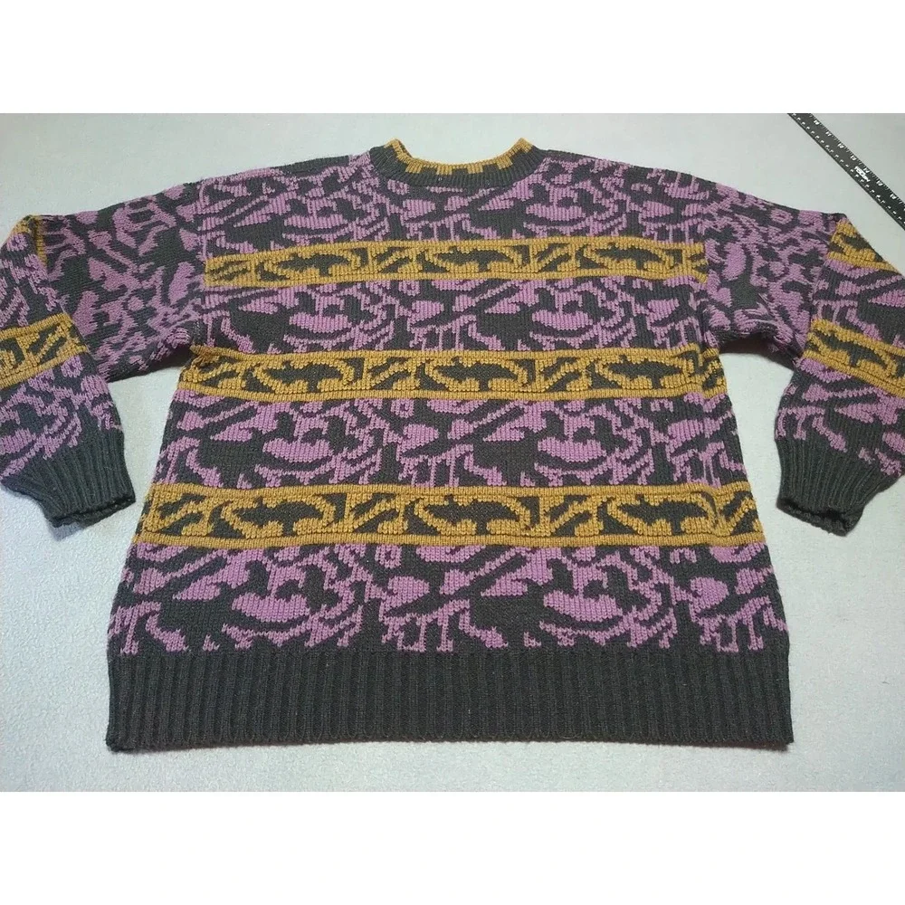 Scandia‎ Sweater Men L Black/Purple/Gold Skiing Hiking Heavy U.S.A. Outdoor